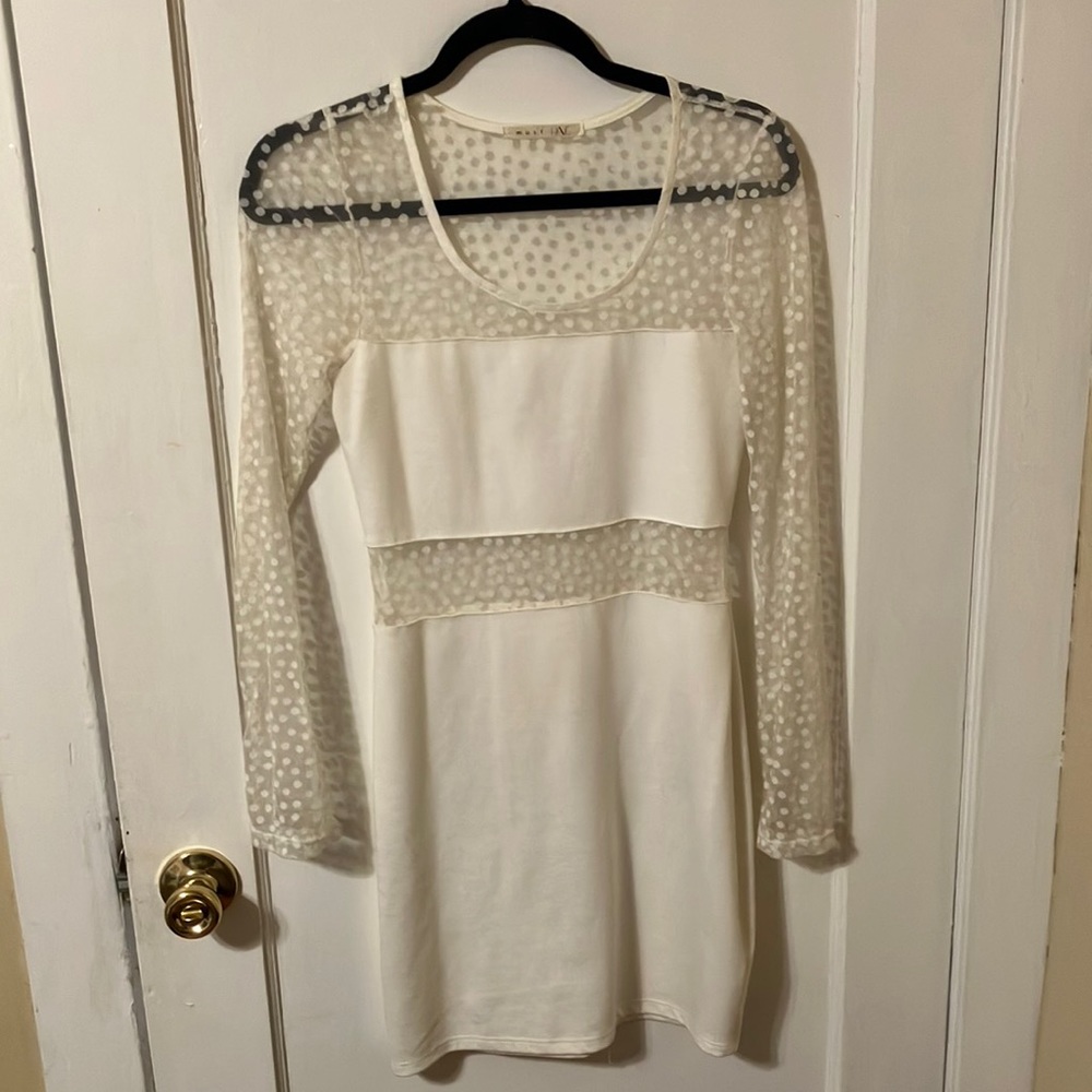 white dress polka dot mesh